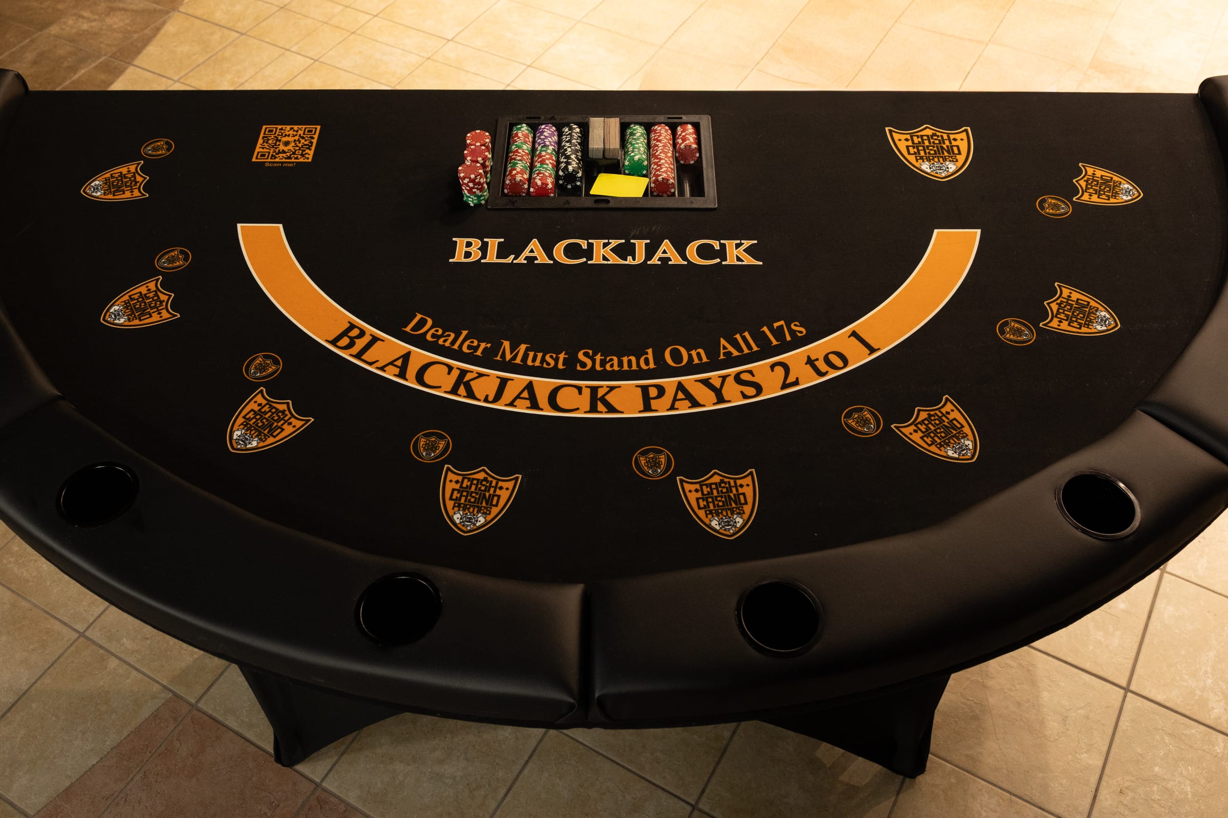 Full-size Blackjack table with a professional dealer at a casino party