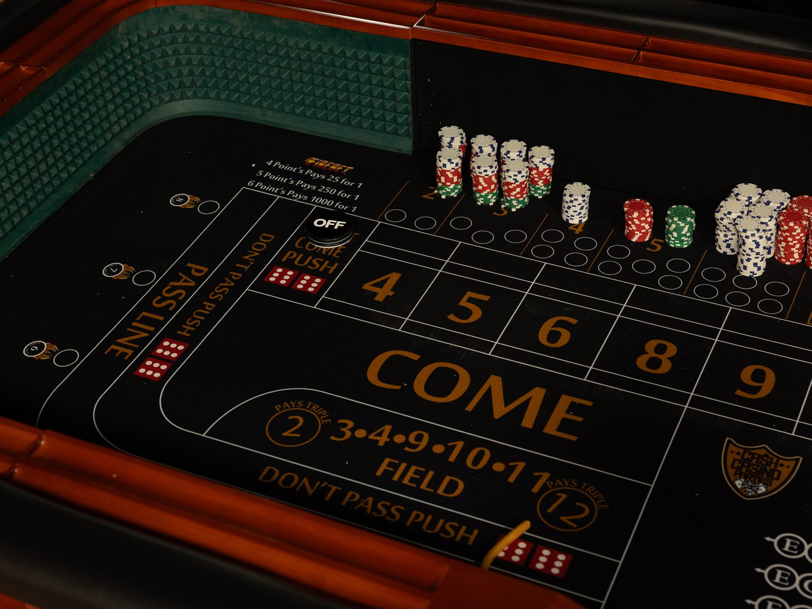 Full-size Craps table with a professional dealer at a casino party