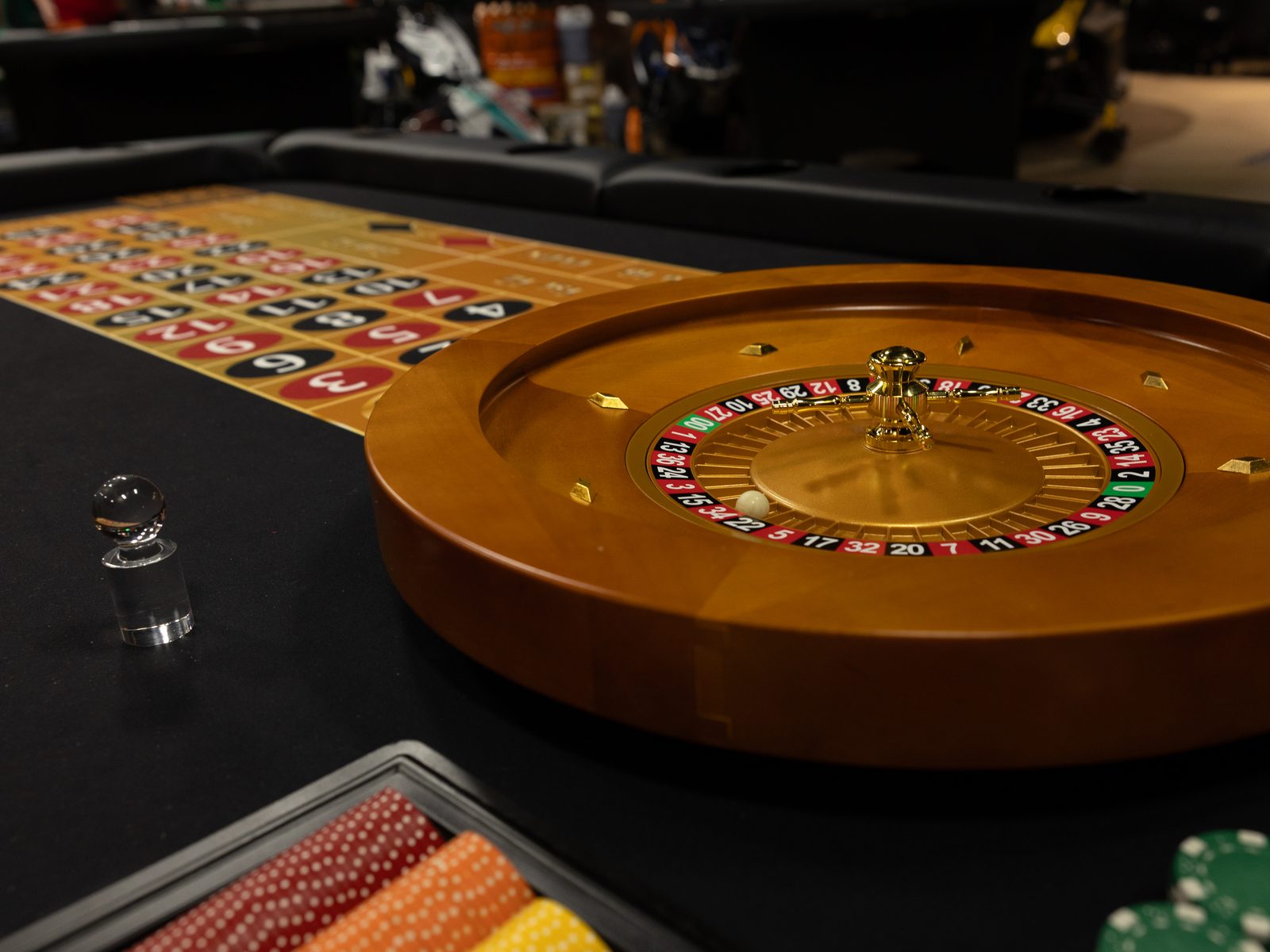 Full-size Roulette table with a professional dealer at a casino party